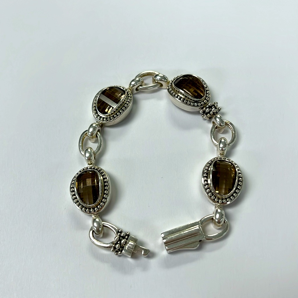 Beautiful Michael Dawkins Faceted Smokey Quartz 925 Sterling Silver Bracelet 155$